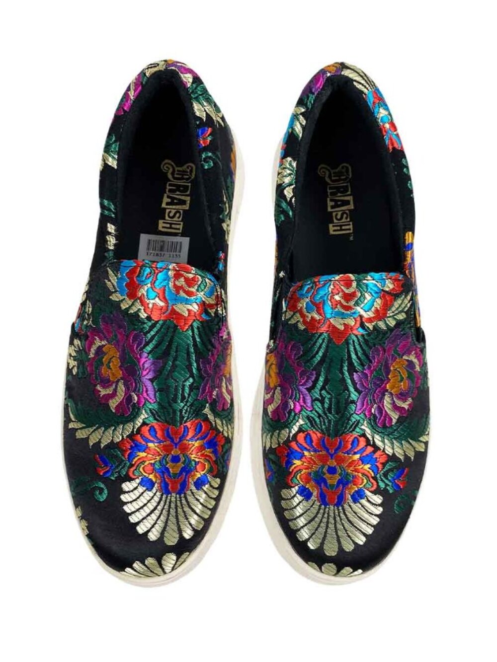 Brash Black Floral Slip-On Shoes Women's Size 5.5